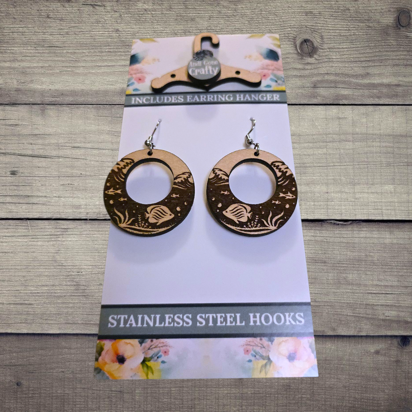 Fish - (Lightweight Wood and Stainless Steel Hooks) -  Earring Number 300480