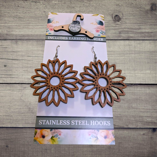 Flower - (Lightweight Wood and Stainless Steel Hooks) -  Earring Number 300482