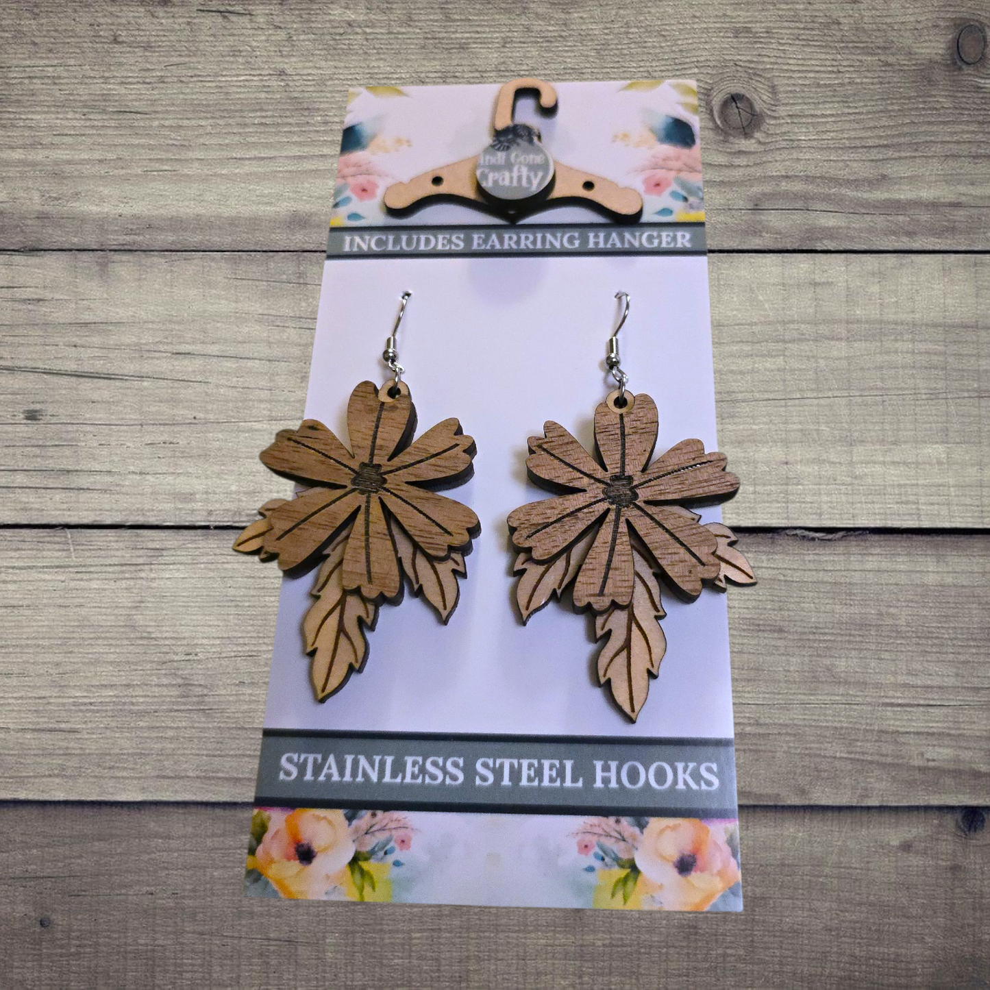 Flower - (Lightweight Wood and Stainless Steel Hooks) -  Earring Number 300484