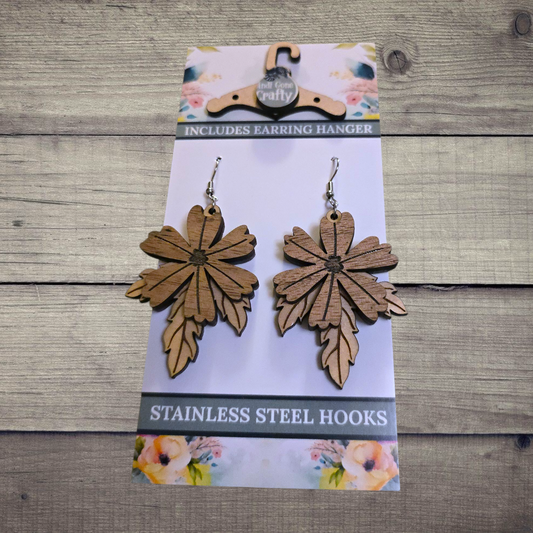 Flower - (Lightweight Wood and Stainless Steel Hooks) -  Earring Number 300484