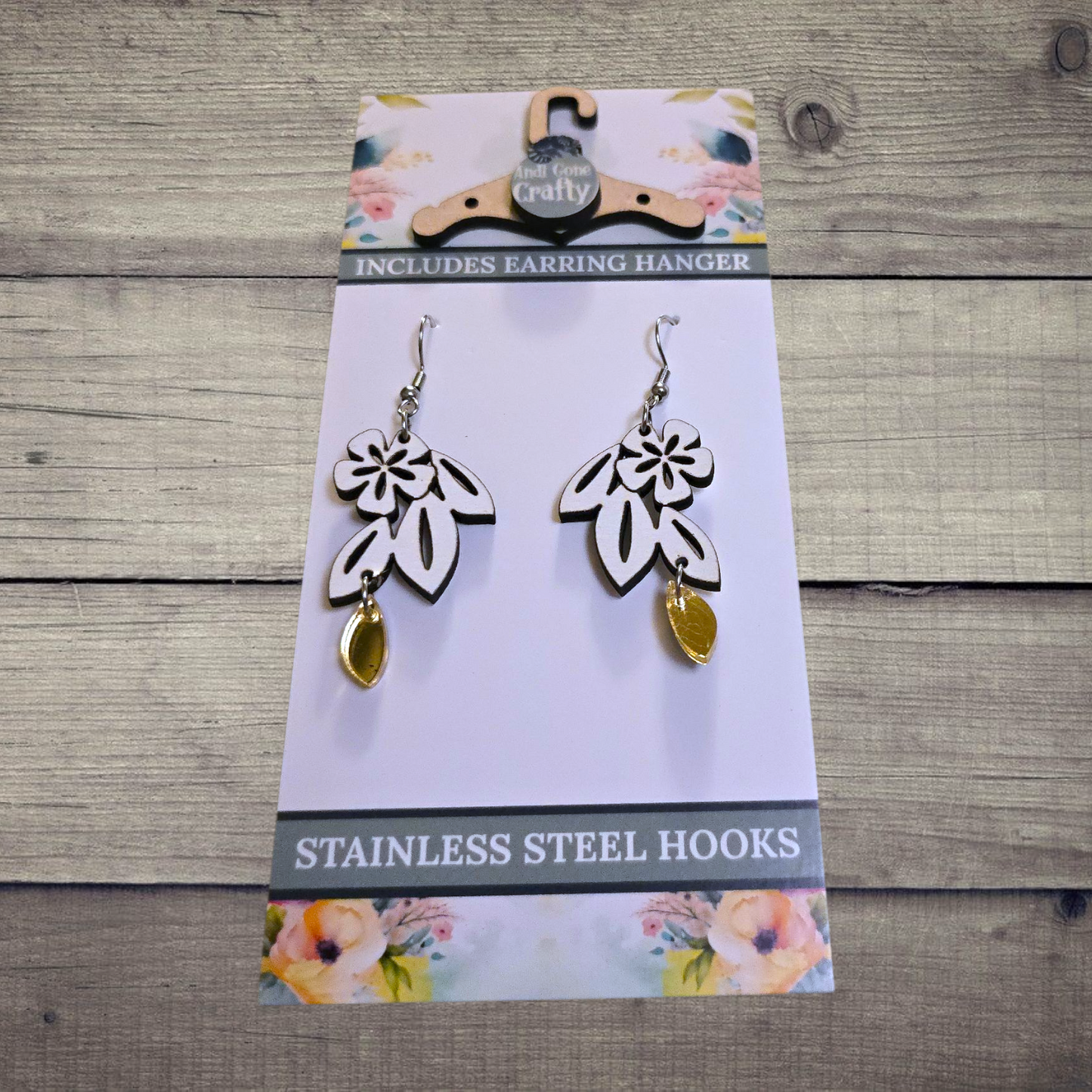 Flower - (Lightweight Wood and Stainless Steel Hooks) -  Earring Number 300485