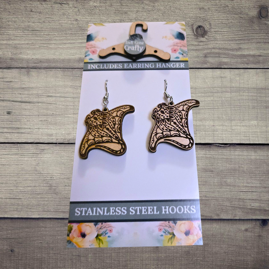 Stingray - (Lightweight Wood and Stainless Steel Hooks) -  Earring Number 300487