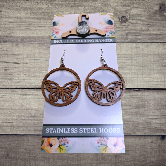 Butterfly - (Lightweight Wood and Stainless Steel Hooks) -  Earring Number 300489