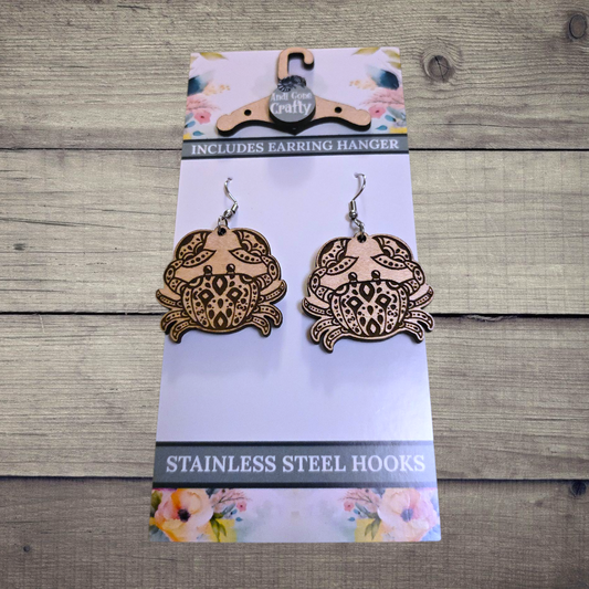 Crab - (Lightweight Wood and Stainless Steel Hooks) -  Earring Number 300445