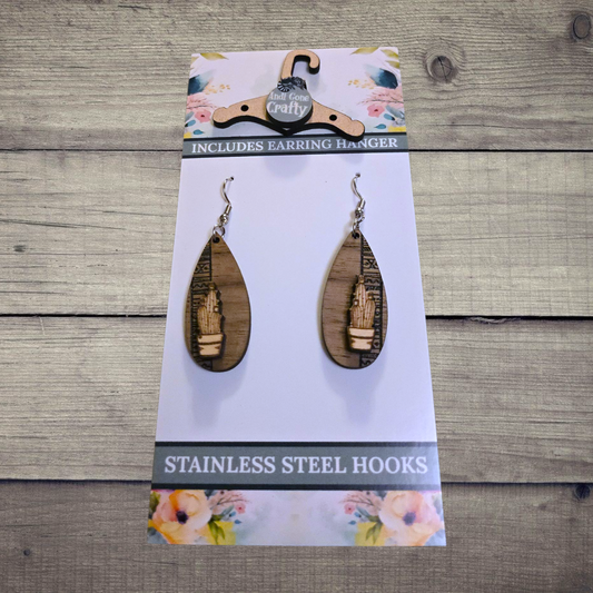 Plant - (Lightweight Wood and Stainless Steel Hooks) -  Earring Number 300467