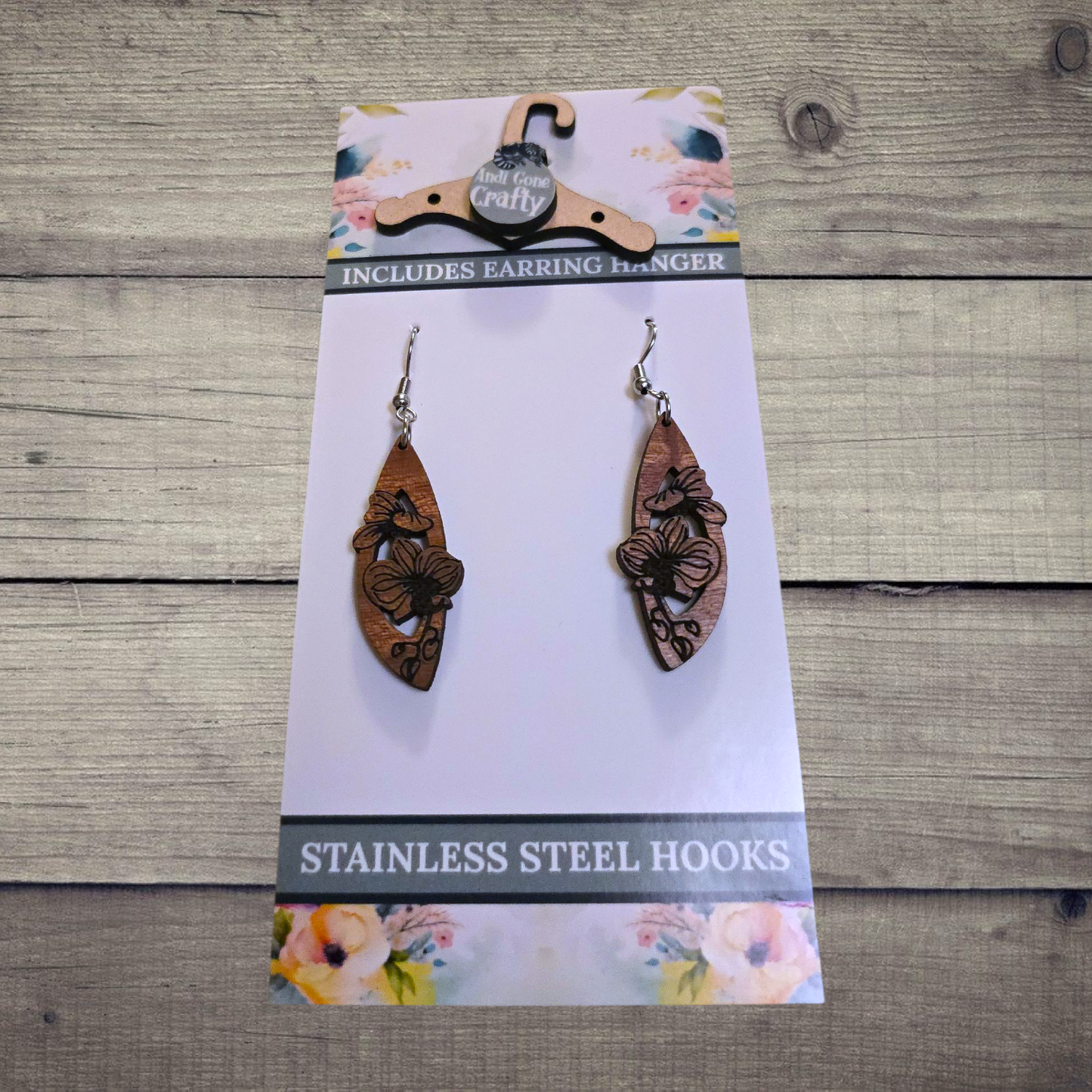 Flower - (Lightweight Wood and Stainless Steel Hooks) -  Earring Number 300447