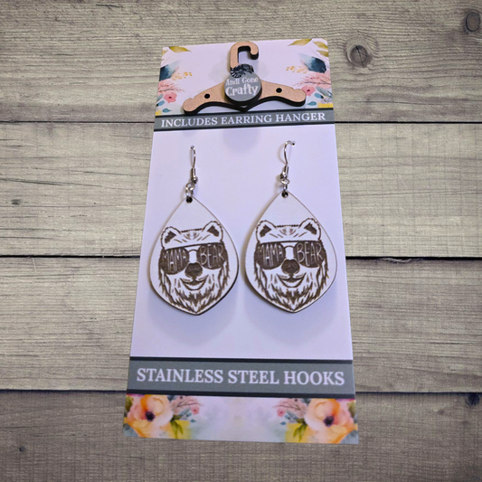Mama Bear - (Lightweight Wood and Stainless Steel Hooks) -  Earring Number 300449