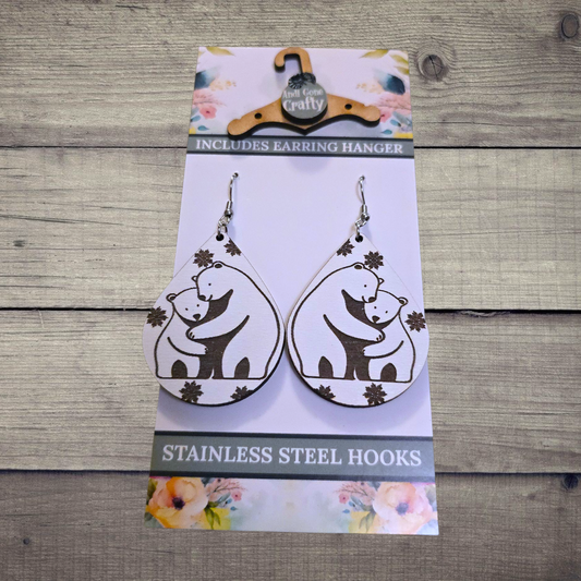 Polar Bear - (Lightweight Wood and Stainless Steel Hooks) -  Earring Number 300456