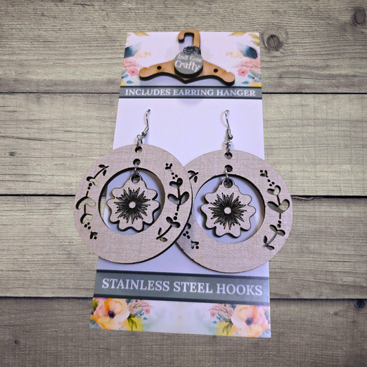 Flower Large - (Lightweight Wood and Stainless Steel Hooks) -  Earring Number 300459