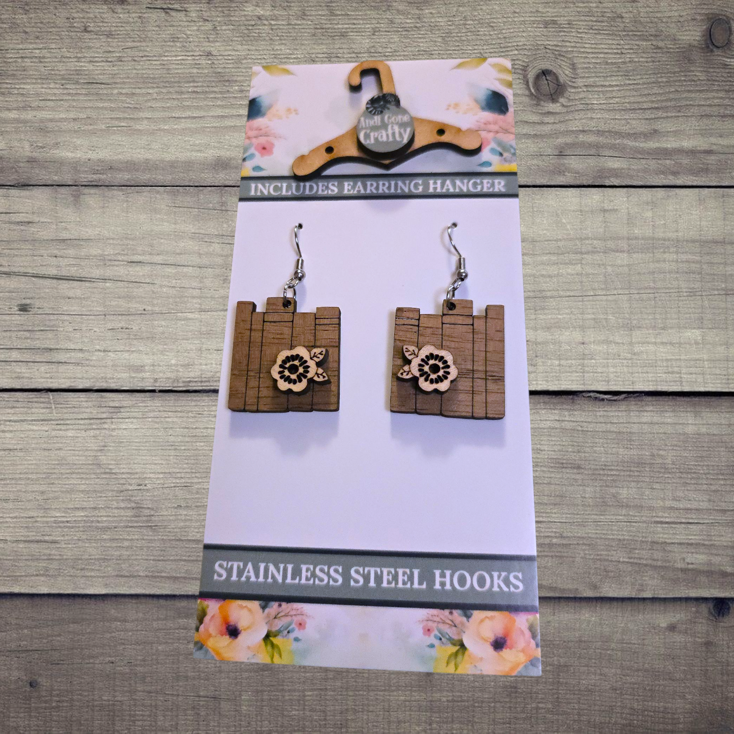 Book - (Lightweight Wood and Stainless Steel Hooks) -  Earring Number 300461