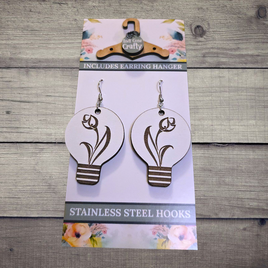 Light Bulb- (Lightweight Wood and Stainless Steel Hooks) -  Earring Number 300439