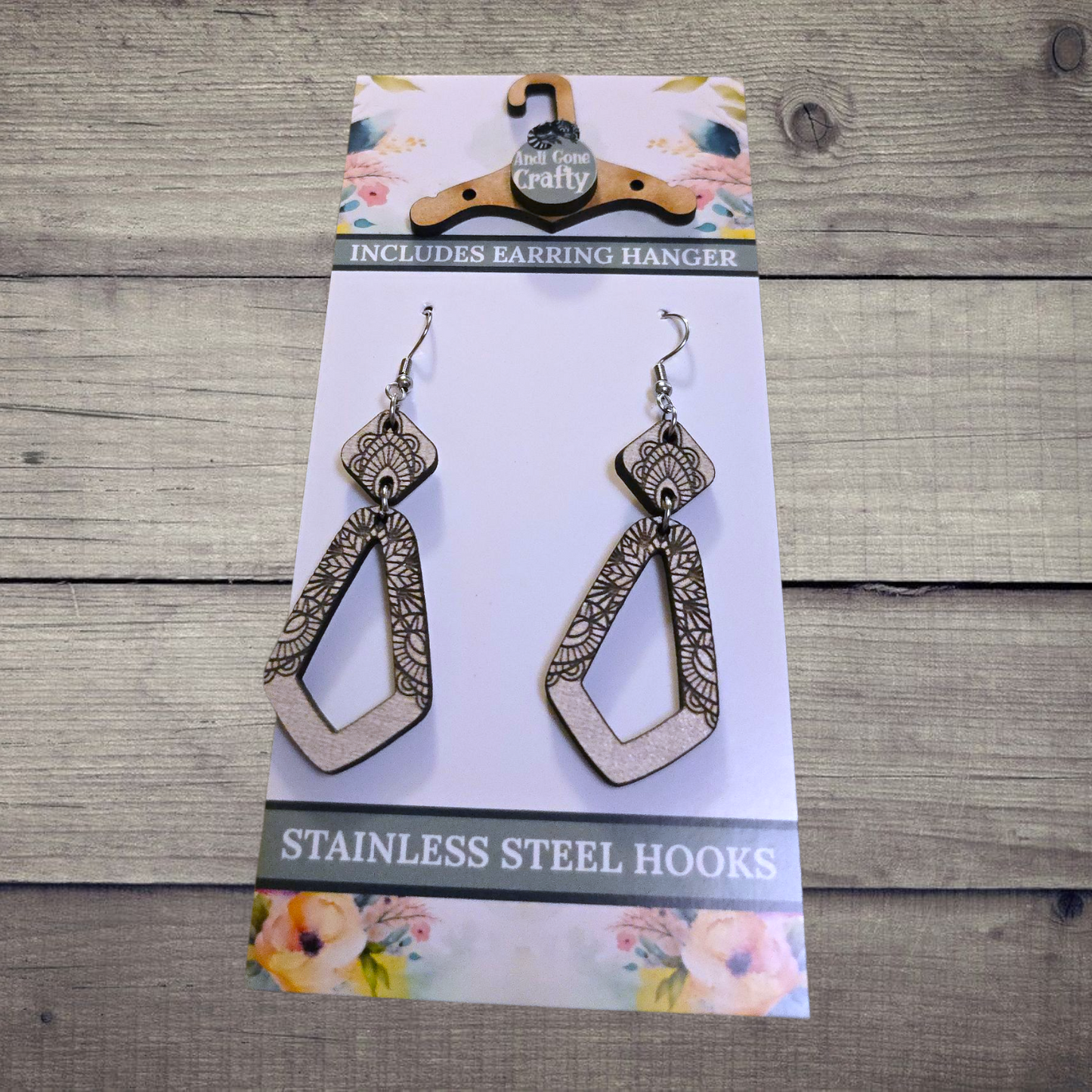 Mandala - (Lightweight Wood and Stainless Steel Hooks) -  Earring Number 300440