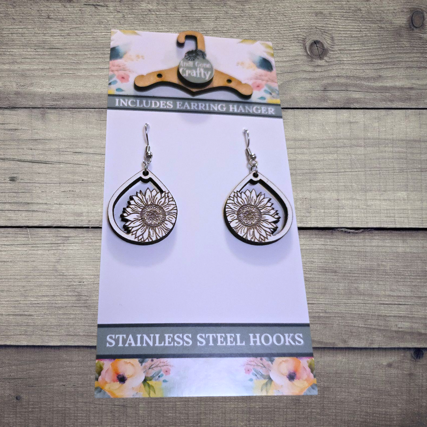Flower - (Lightweight Wood and Stainless Steel Hooks) -  Earring Number 300399