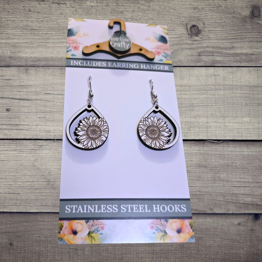 Flower - (Lightweight Wood and Stainless Steel Hooks) -  Earring Number 300399