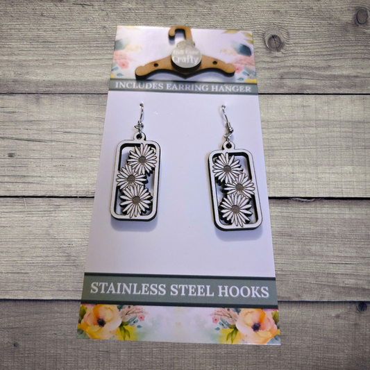 Flower - (Lightweight Wood and Stainless Steel Hooks) -  Earring Number 300402