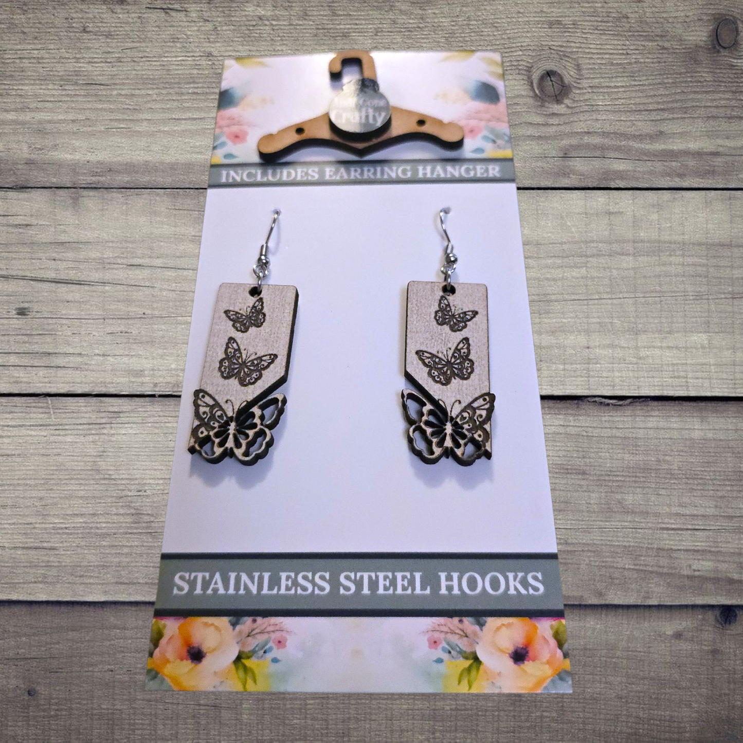 Butterfly - (Lightweight Wood and Stainless Steel Hooks) -  Earring Number 300405