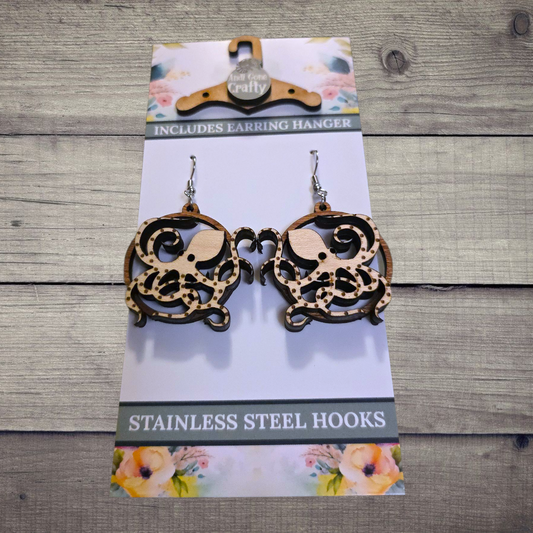 Octopus - (Lightweight Wood and Stainless Steel Hooks) -  Earring Number 300407