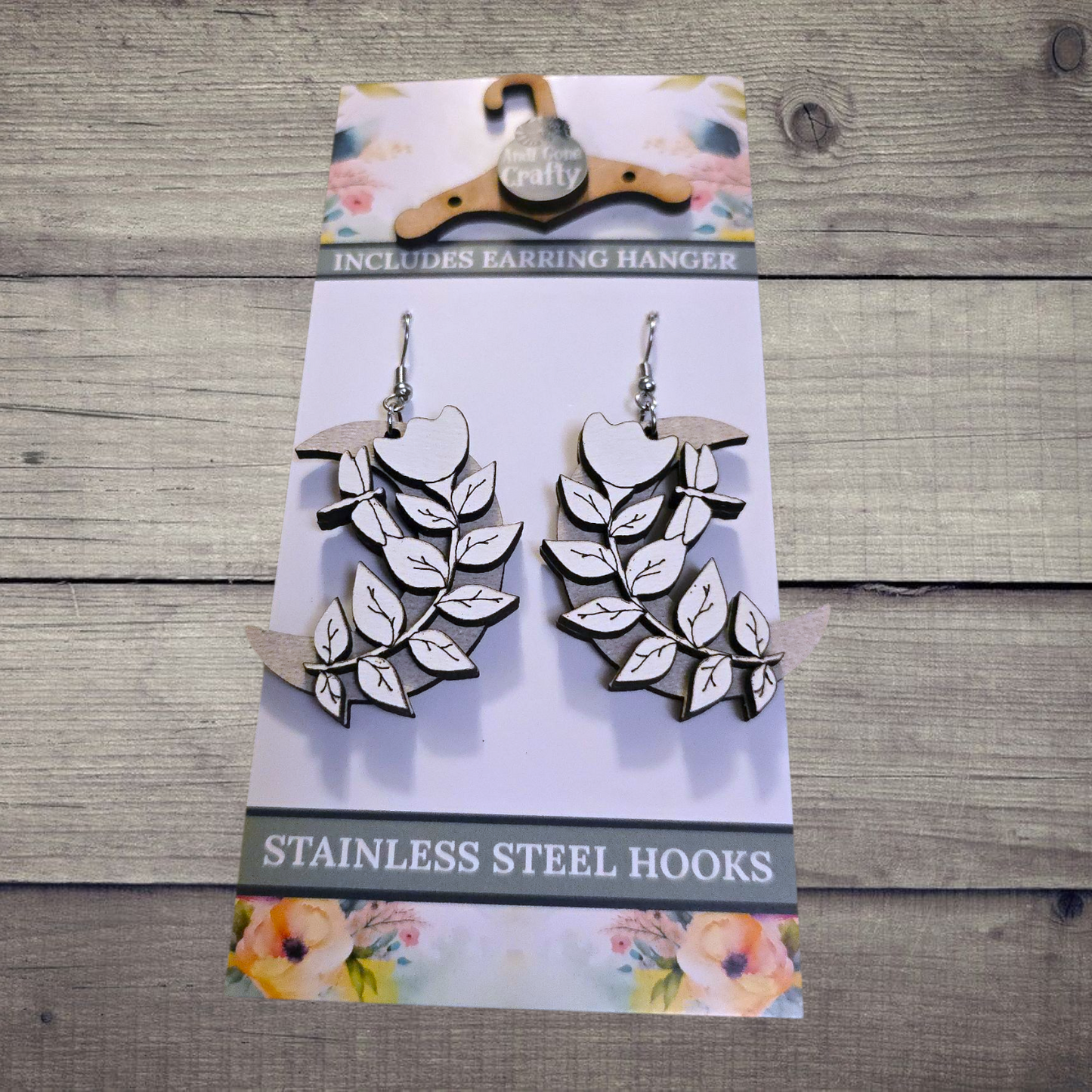 Moon - (Lightweight Wood and Stainless Steel Hooks) -  Earring Number 300412