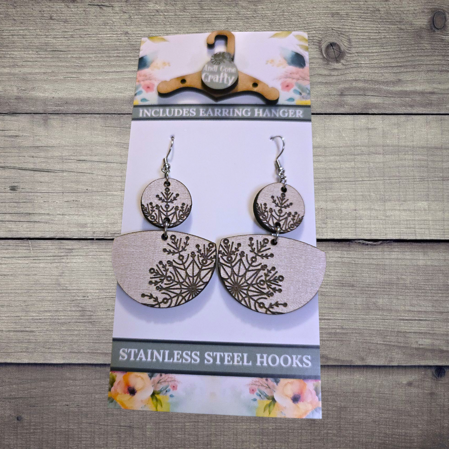 Snowflake - (Lightweight Wood and Stainless Steel Hooks) -  Earring Number 300417