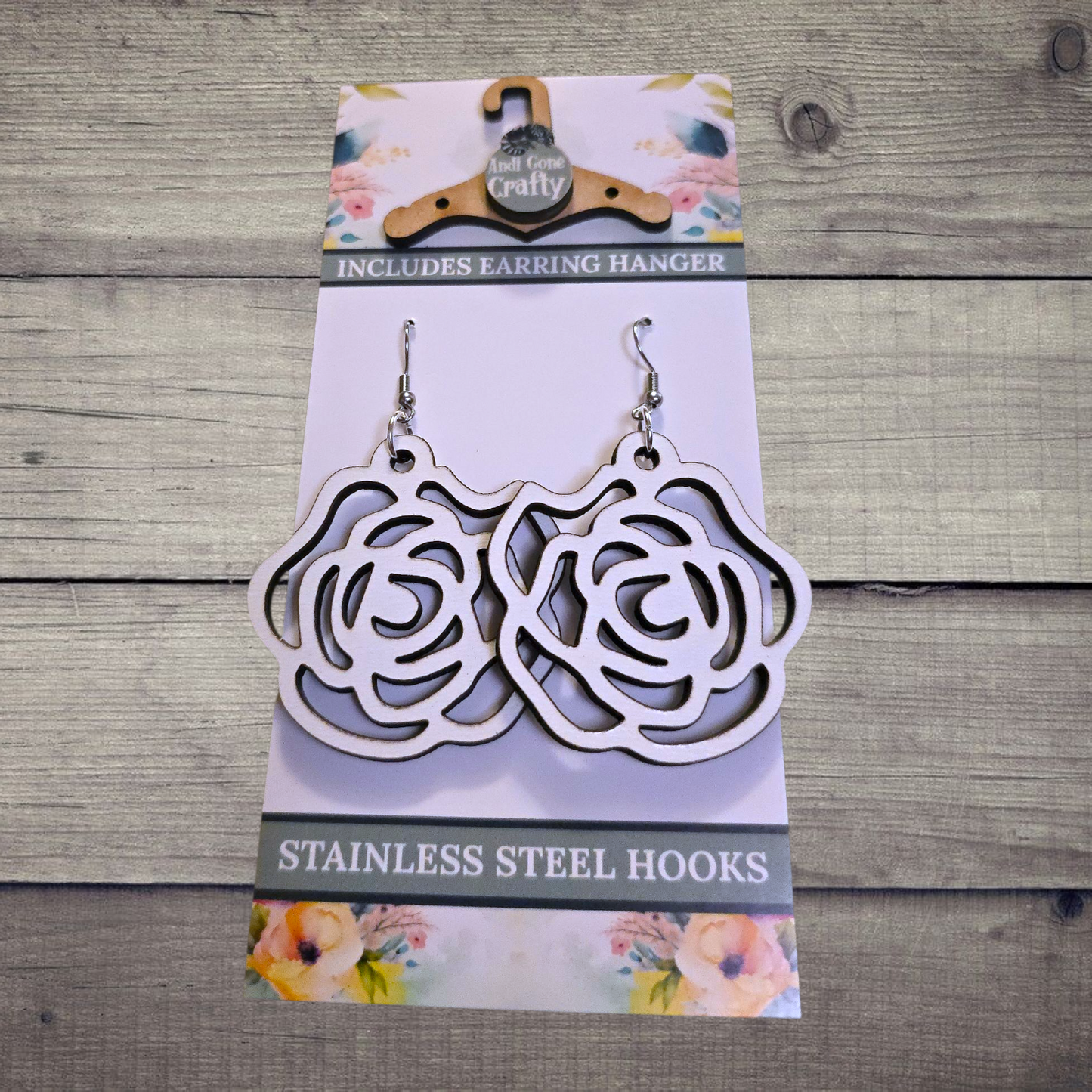 Flower - (Lightweight Wood and Stainless Steel Hooks) -  Earring Number 300425