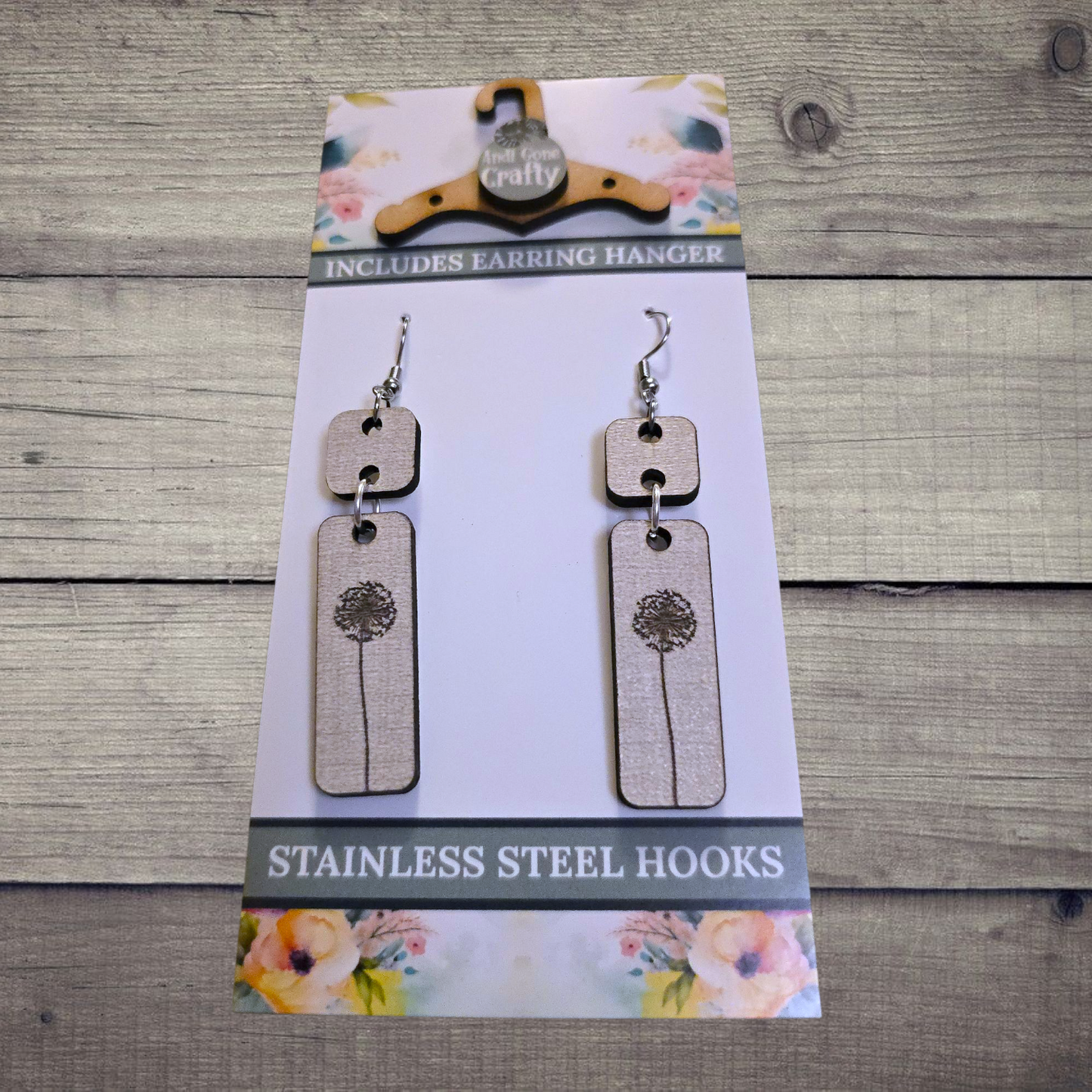 Flower - (Lightweight Wood and Stainless Steel Hooks) -  Earring Number 300429