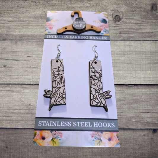 Humming Bird - (Lightweight Wood and Stainless Steel Hooks) -  Earring Number 300431
