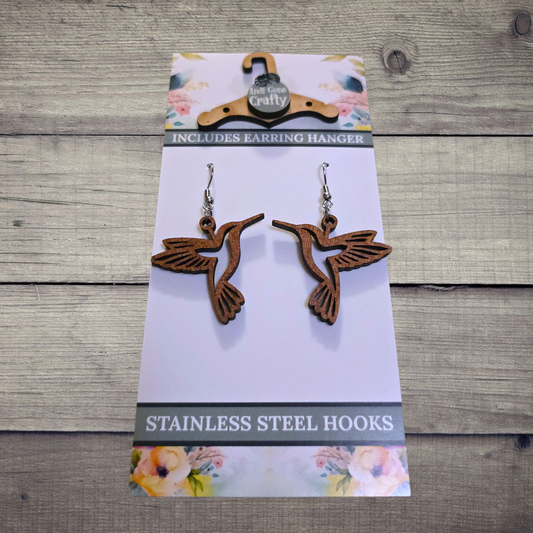 Hummingbird - (Lightweight Wood and Stainless Steel Hooks) -  Earring Number 300365
