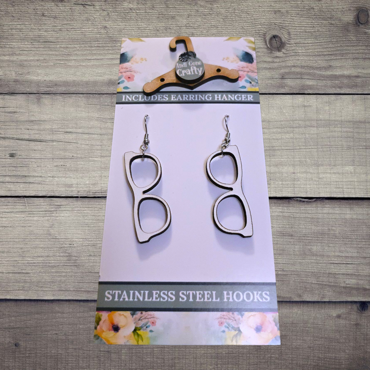 Glasses - (Lightweight Wood and Stainless Steel Hooks) -  Earring Number 300367