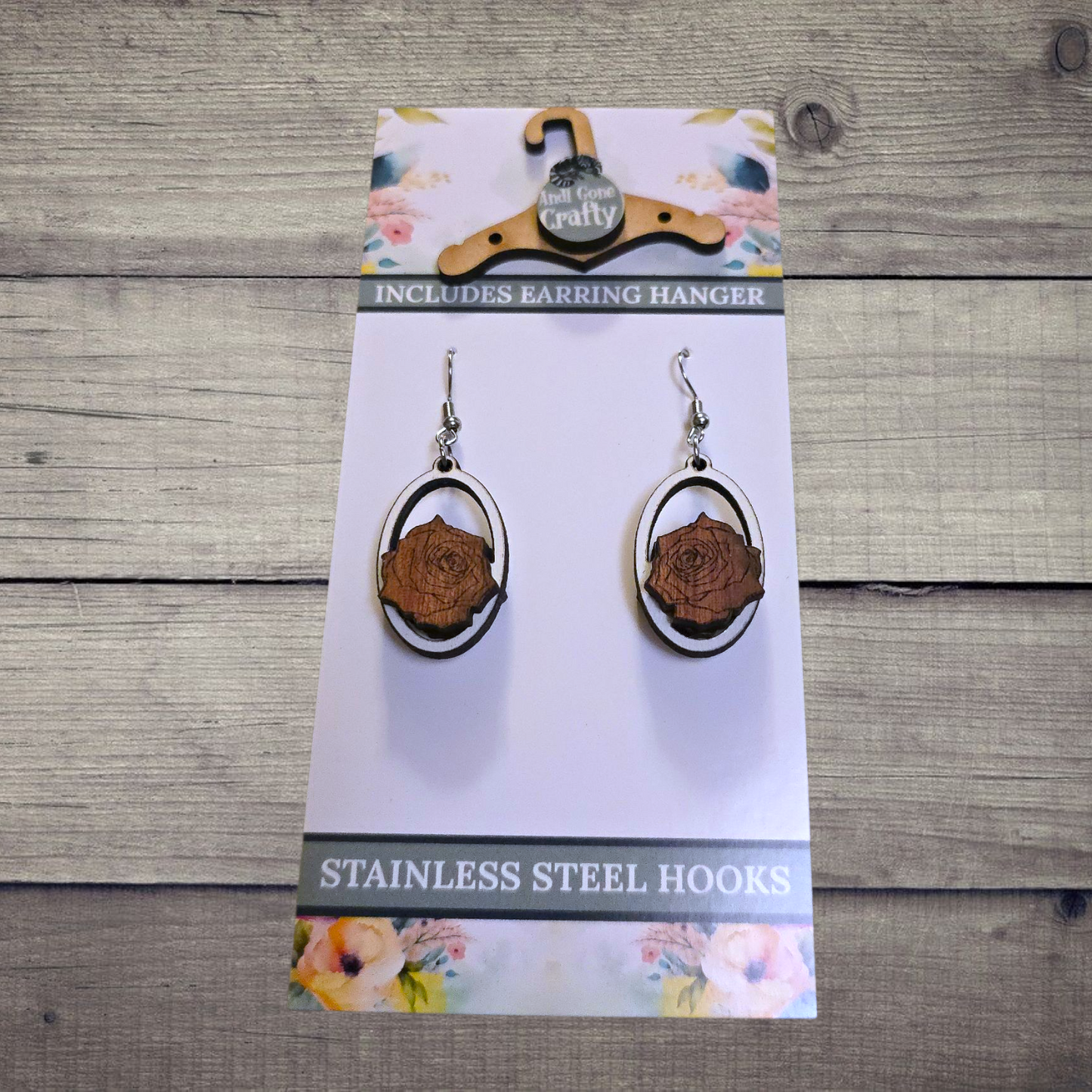 Flower - (Lightweight Wood and Stainless Steel Hooks) -  Earring Number 300369