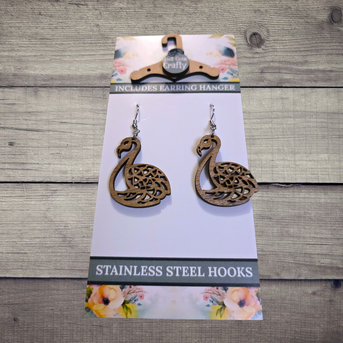 Flamingo - (Lightweight Wood and Stainless Steel Hooks) -  Earring Number 300375