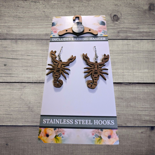 Scorpion - (Lightweight Wood and Stainless Steel Hooks) -  Earring Number 300376