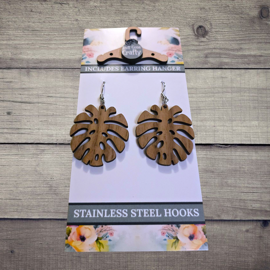 Monstera - (Lightweight Wood and Stainless Steel Hooks) -  Earring Number 300378