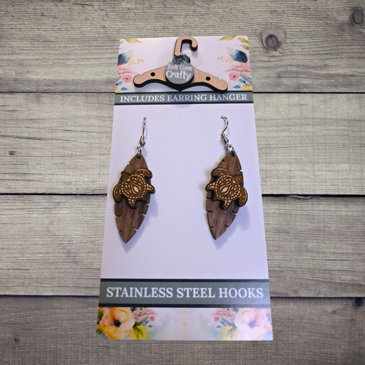 Sea Turtle - (Lightweight Wood and Stainless Steel Hooks) -  Earring Number 300386