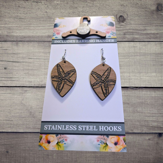 Starfish - (Lightweight Wood and Stainless Steel Hooks) -  Earring Number 300388