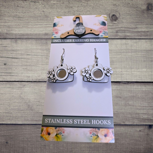 Camera - (Lightweight Wood and Stainless Steel Hooks) -  Earring Number 300391