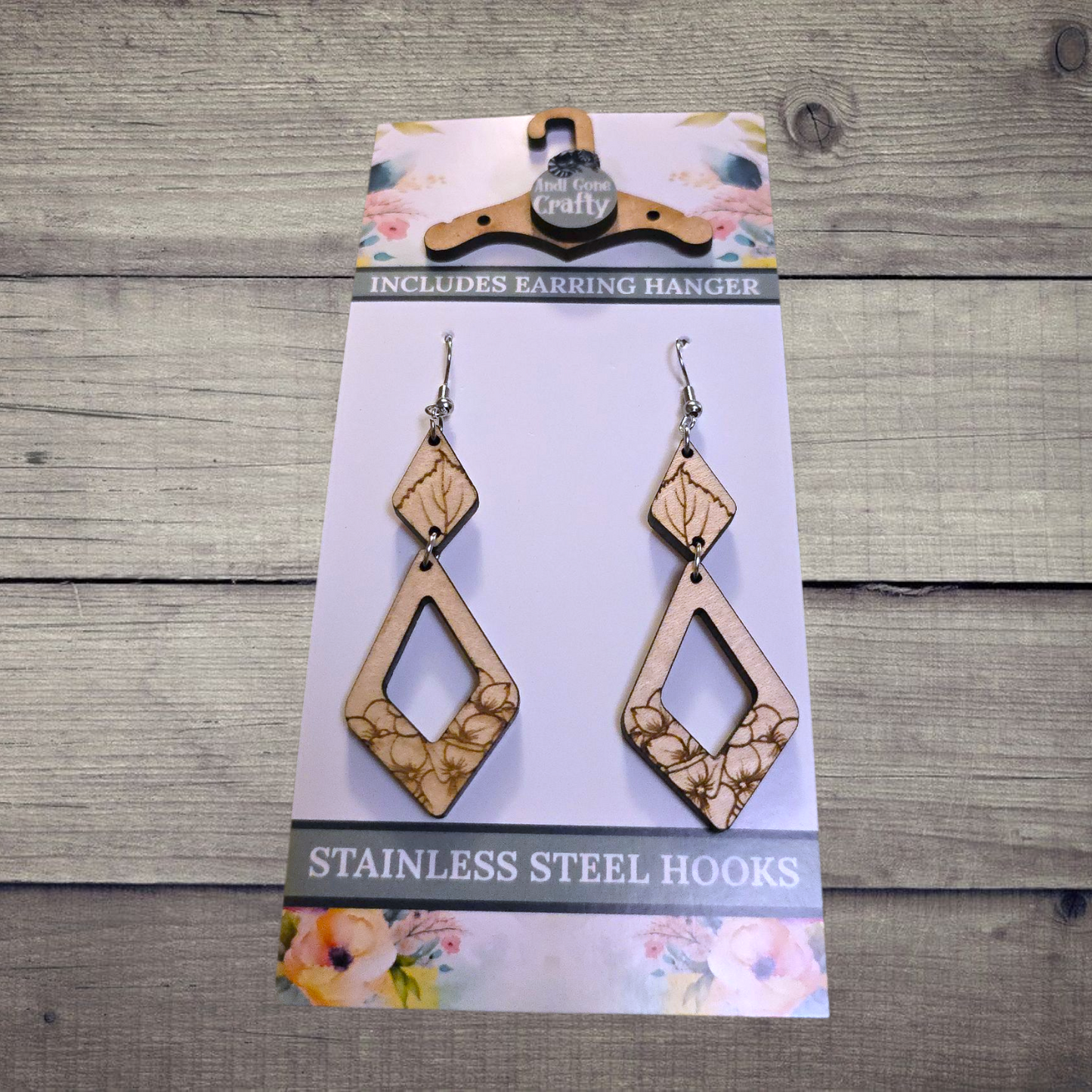 Flower - (Lightweight Wood and Stainless Steel Hooks) -  Earring Number 300359