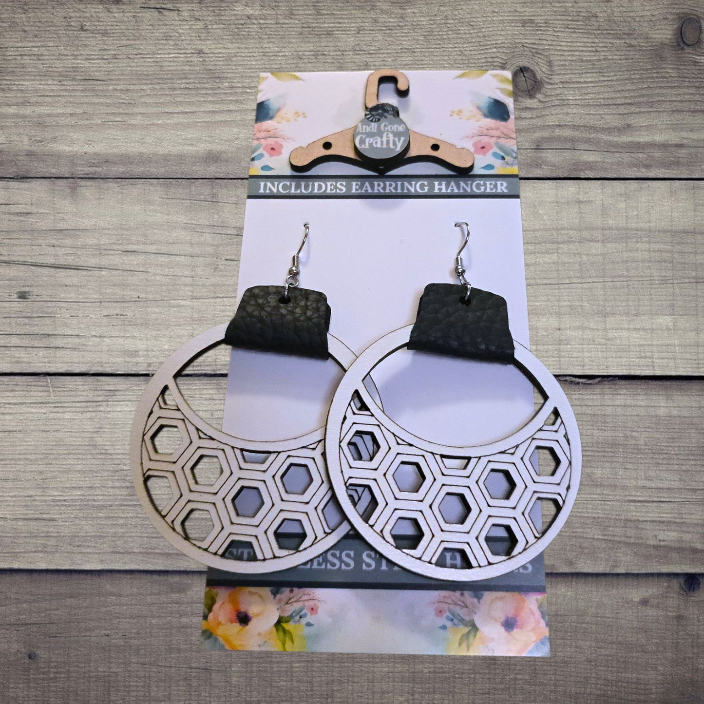 Large Shape (4 colors available) - (Lightweight Wood and Stainless Steel Hooks) -  Earring Number 300003