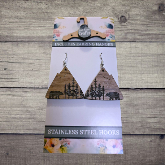 Mountain - (Lightweight Wood and Stainless Steel Hooks) -  Earring Number 300352