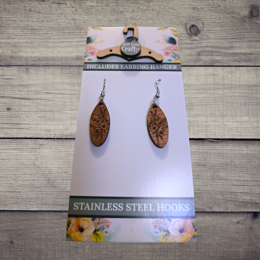 Flower - (Lightweight Wood and Stainless Steel Hooks) -  Earring Number 300354