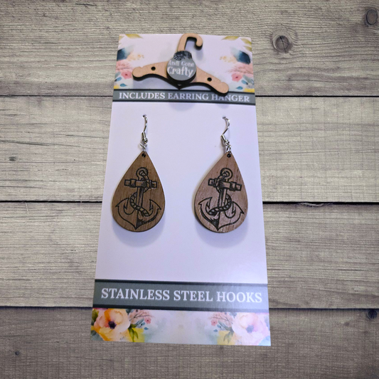 Anchor - (Lightweight Wood and Stainless Steel Hooks) -  Earring Number 300315