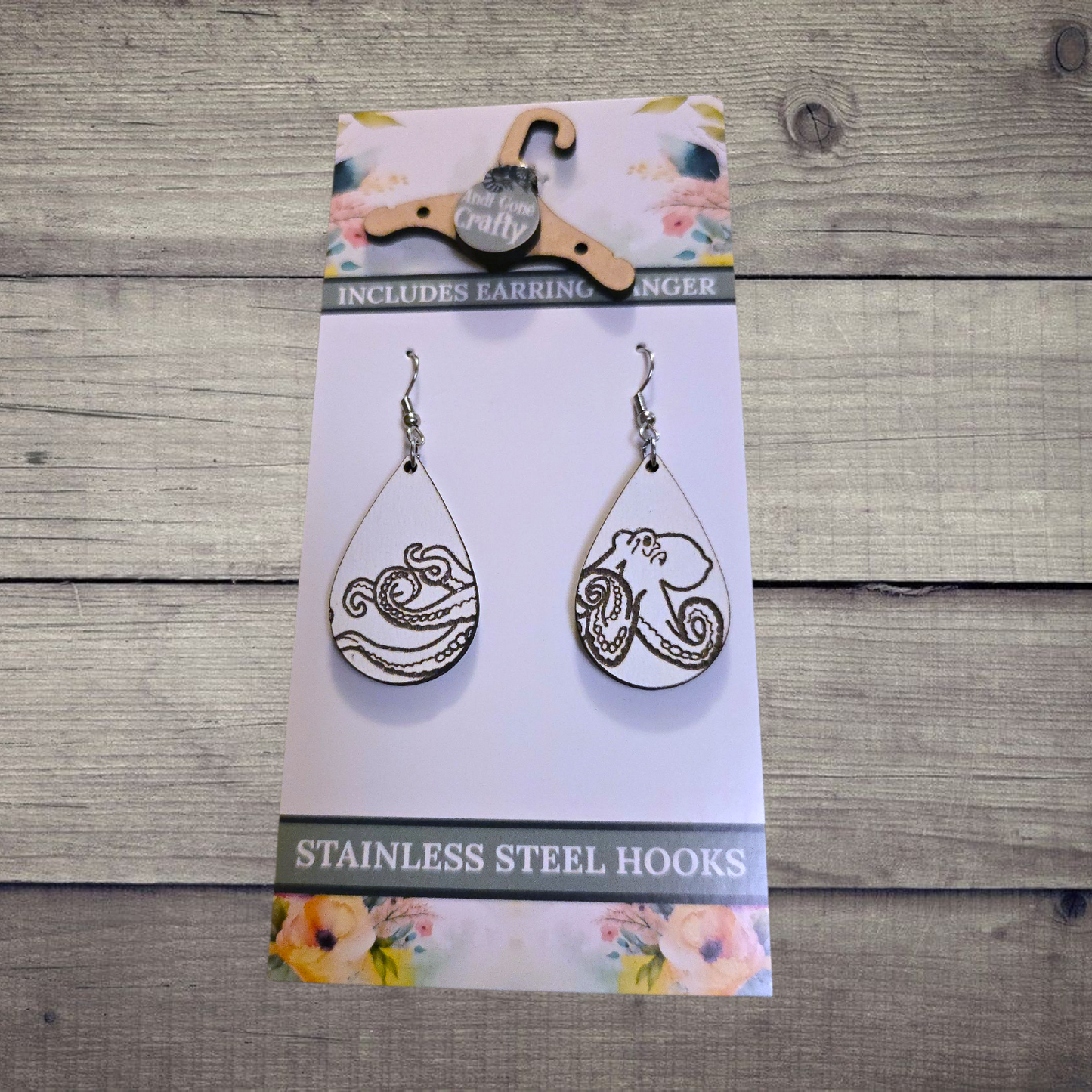 Octopus - (Lightweight Wood and Stainless Steel Hooks) -  Earring Number 300316