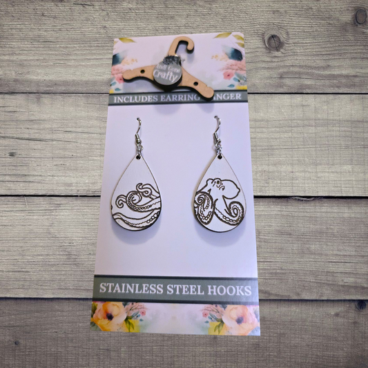 Octopus - (Lightweight Wood and Stainless Steel Hooks) -  Earring Number 300316