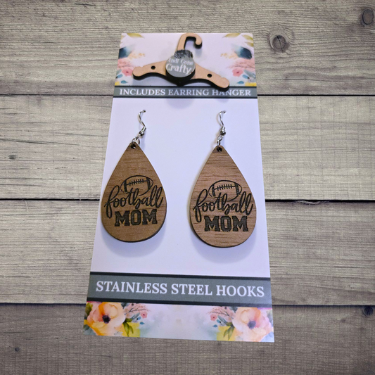 Football Mom - (Lightweight Wood and Stainless Steel Hooks) -  Earring Number 300326