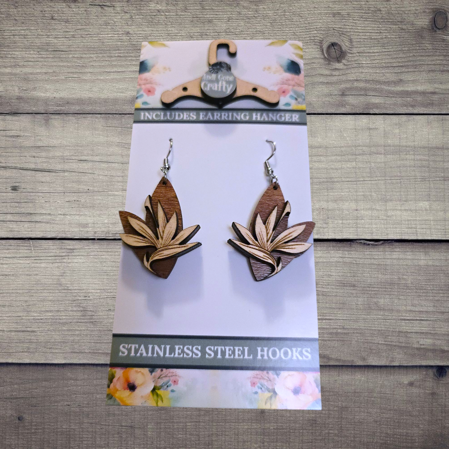 Flower - (Lightweight Wood and Stainless Steel Hooks) -  Earring Number 300329