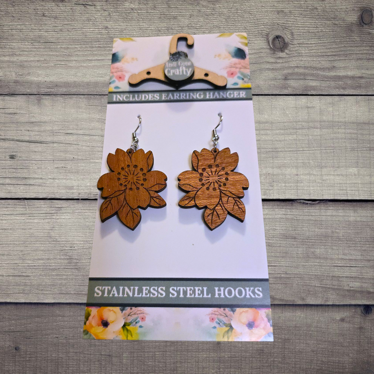Flower - (Lightweight Wood and Stainless Steel Hooks) -  Earring Number 300331