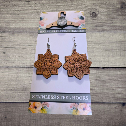 Flower - (Lightweight Wood and Stainless Steel Hooks) -  Earring Number 300332