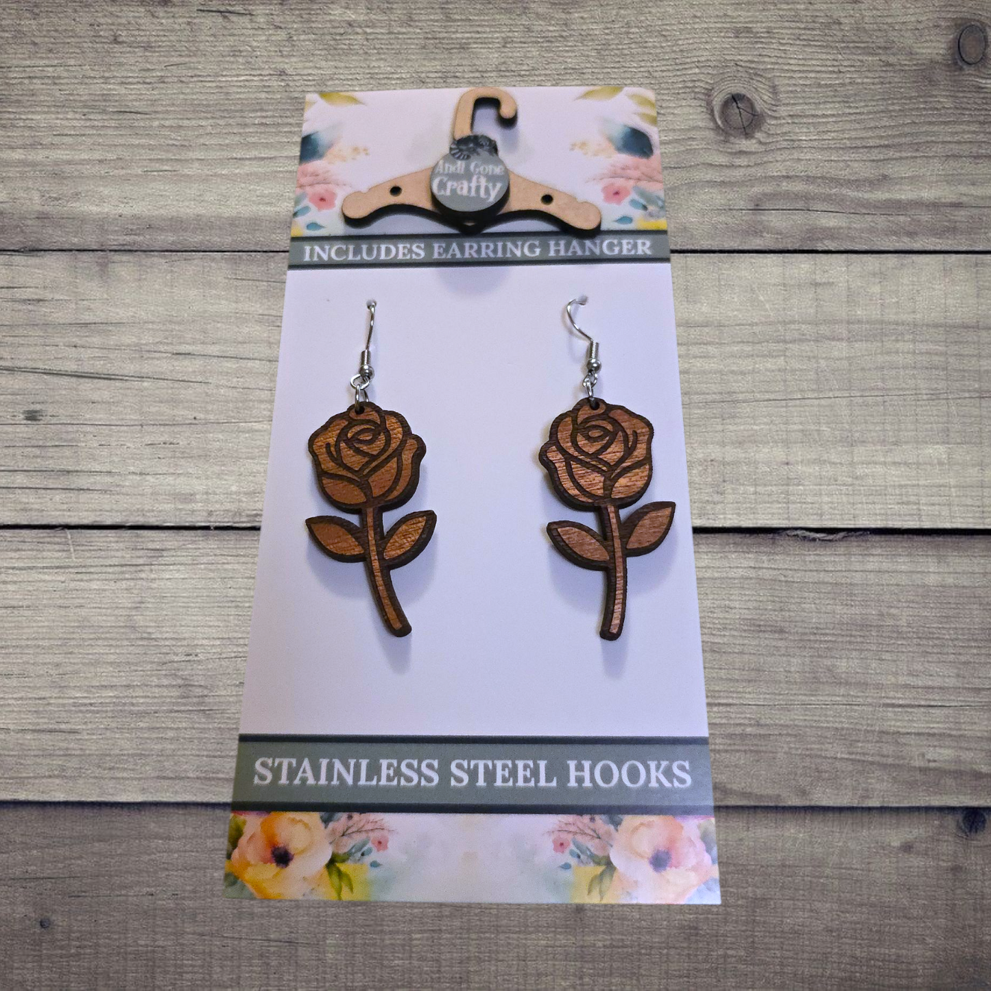 Flower - (Lightweight Wood and Stainless Steel Hooks) -  Earring Number 300334