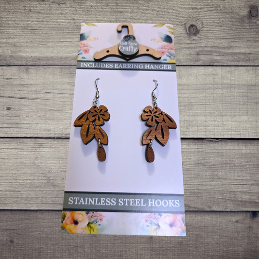 Flower - (Lightweight Wood and Stainless Steel Hooks) -  Earring Number 300337