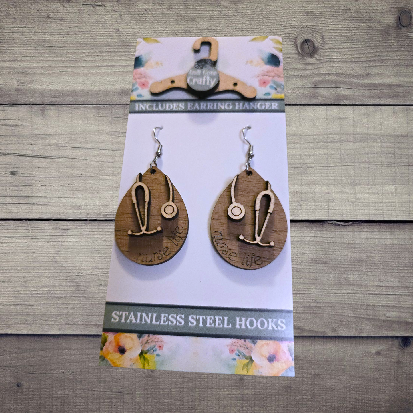Healthcare - (Lightweight Wood and Stainless Steel Hooks) -  Earring Number 300312