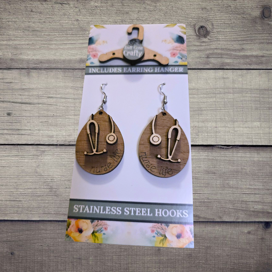 Healthcare - (Lightweight Wood and Stainless Steel Hooks) -  Earring Number 300312